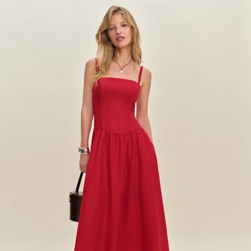 BNWT Reformation Katarin Linen Dress Red - Size 2